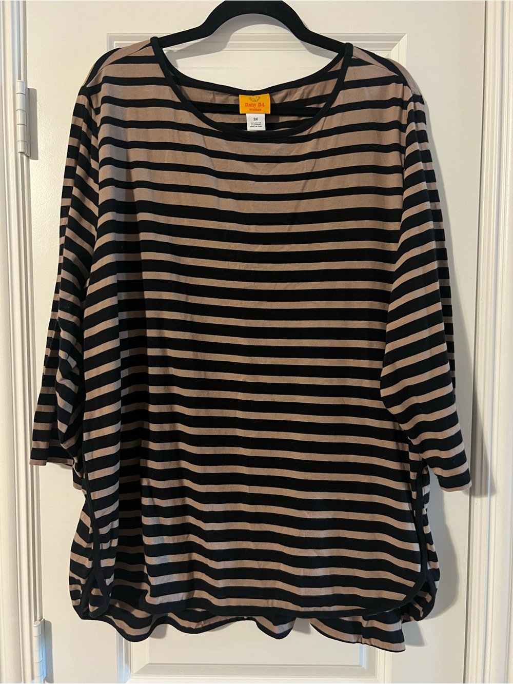 Ruby Rd. Striped Black and Taupe Top